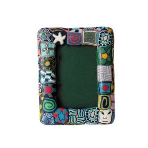 Miniature Tabletop Picture Frame Australian Aboriginal Polymer Tiles Over Metal